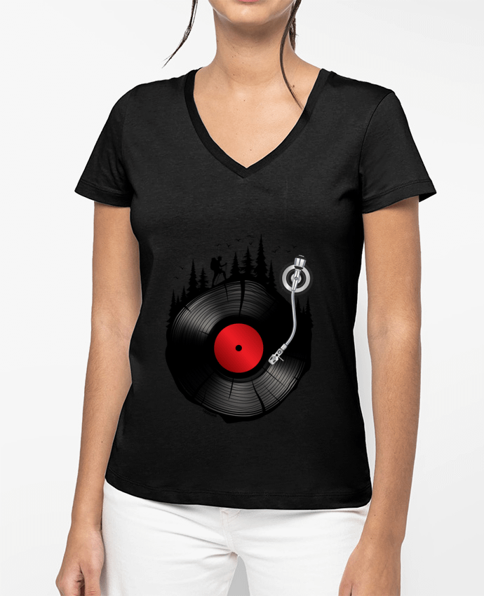 T-shirt femme col V Musique Forestière Vinyle par LM2Kone