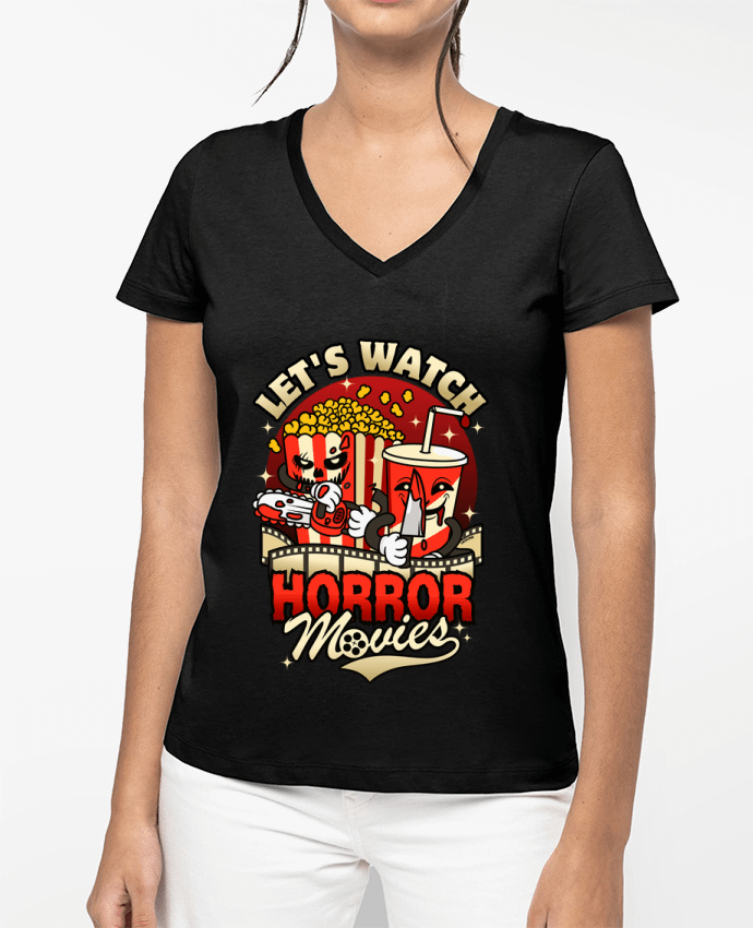 T-shirt femme col V Regardons des films d'horreur - Collations par LM2Kone