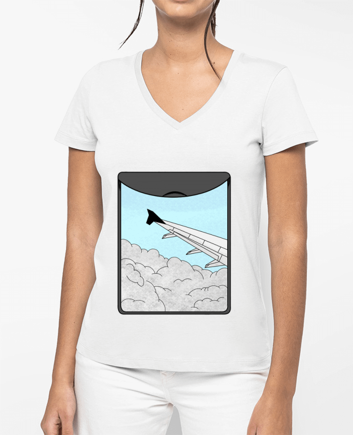 T-shirt femme col V Avion par Sazuka