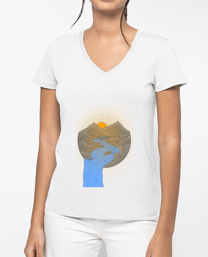 T-shirt femme col V Paysage par Sazuka