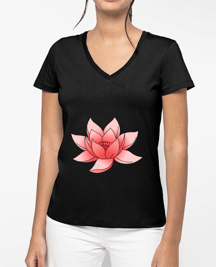 T-shirt femme col V Lotus par Sazuka