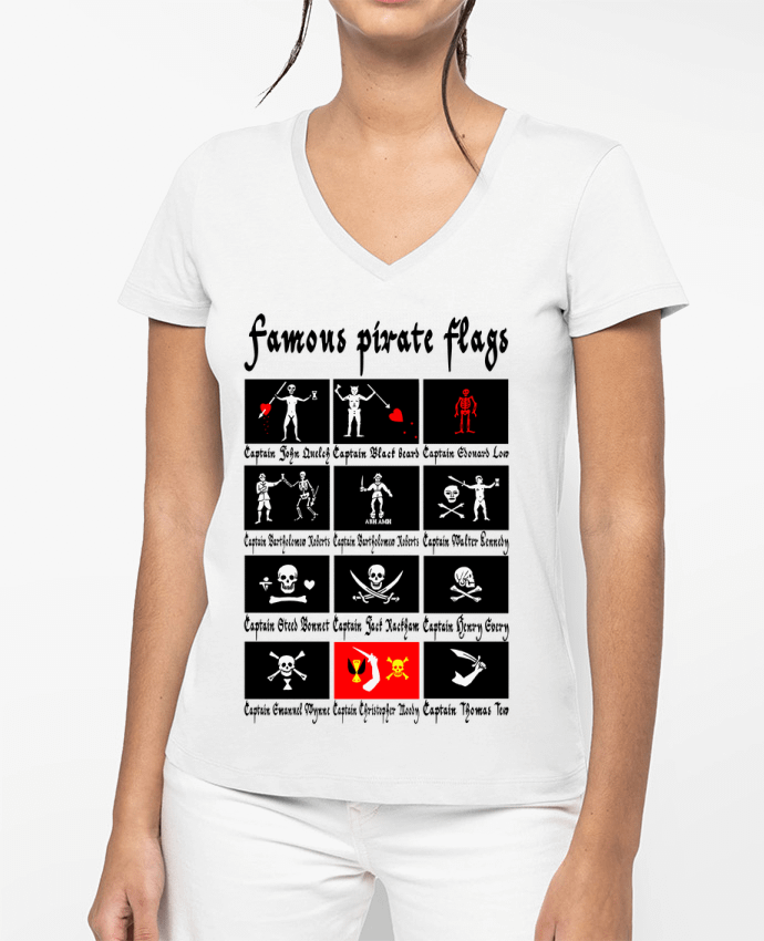 T-shirt femme col V Drapeaux pirates célèbres par LAGUENY