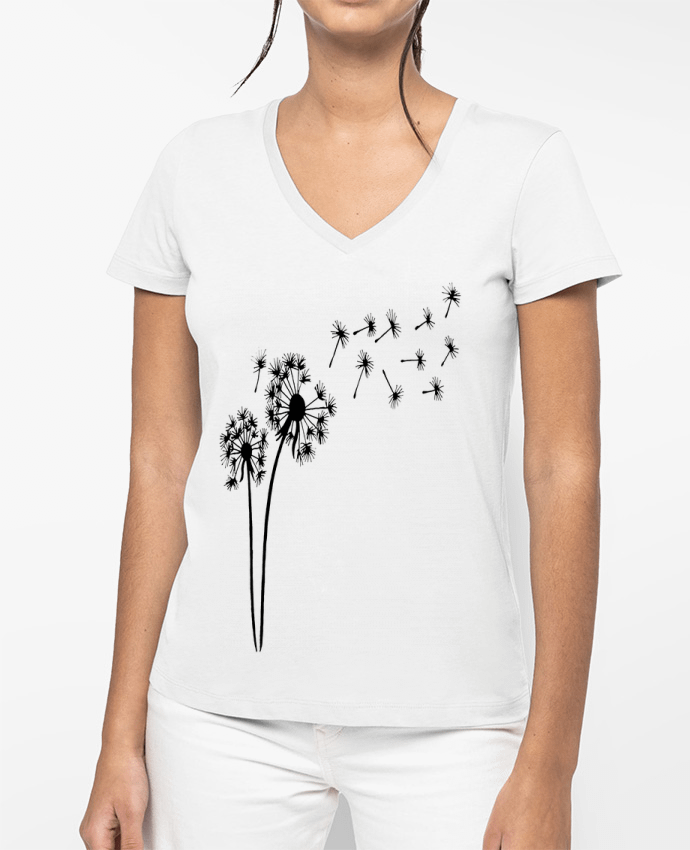 T-shirt femme col V Fleur de pissenlit par LAGUENY