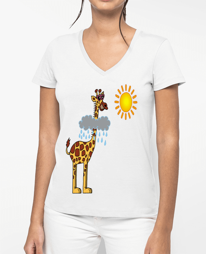 T-shirt femme col V Du soleil pour la girafe par LAGUENY