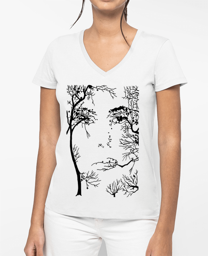 T-shirt femme col V Le visage de la forêt par LAGUENY