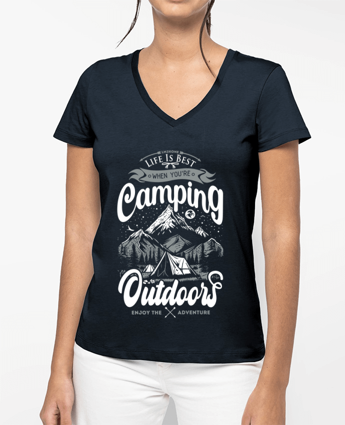 T-shirt femme col V La vie est meilleure avec le camping par LM2Kone