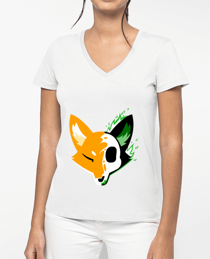 T-shirt femme col V Loup Face par Sazuka