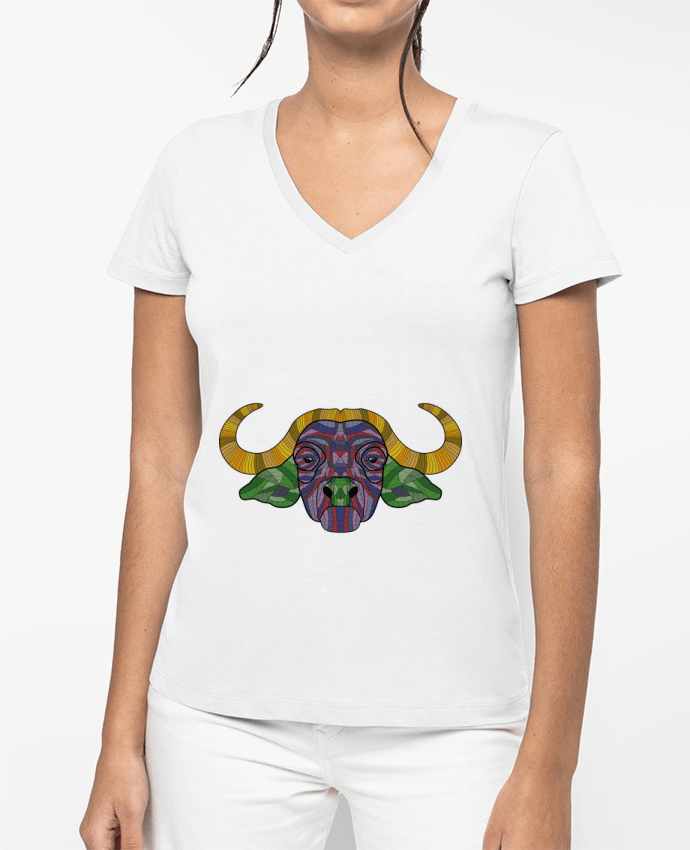 T-shirt femme col V Buffle coloré par Molren