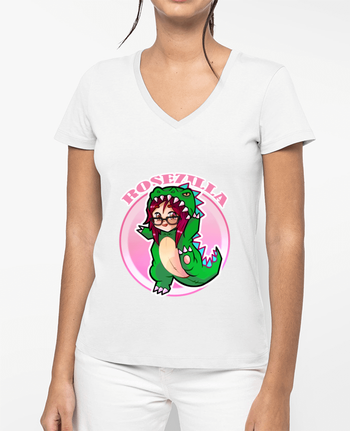 T-shirt femme col V Logo Rosezilla par Rosezilla