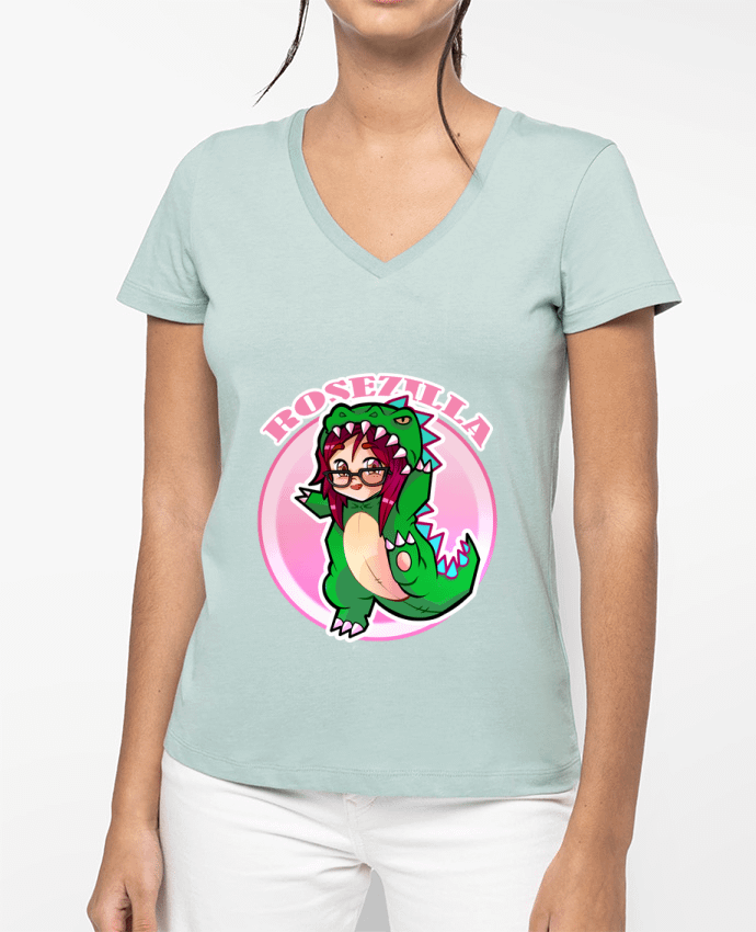 T-shirt femme col V Logo Rosezilla par Rosezilla