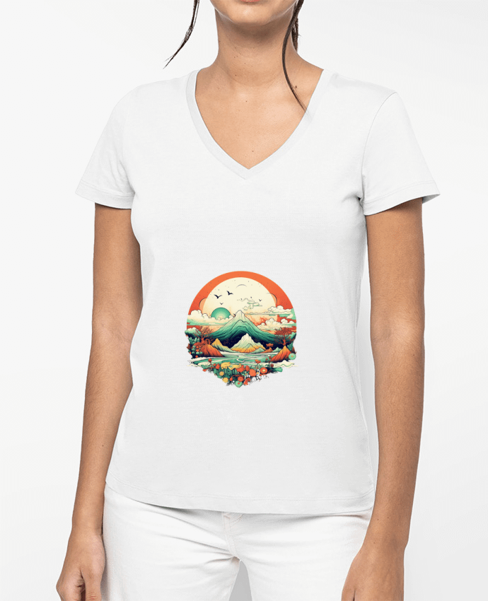 T-shirt femme col V Exotic Summer Vibes par TheWolfofArt