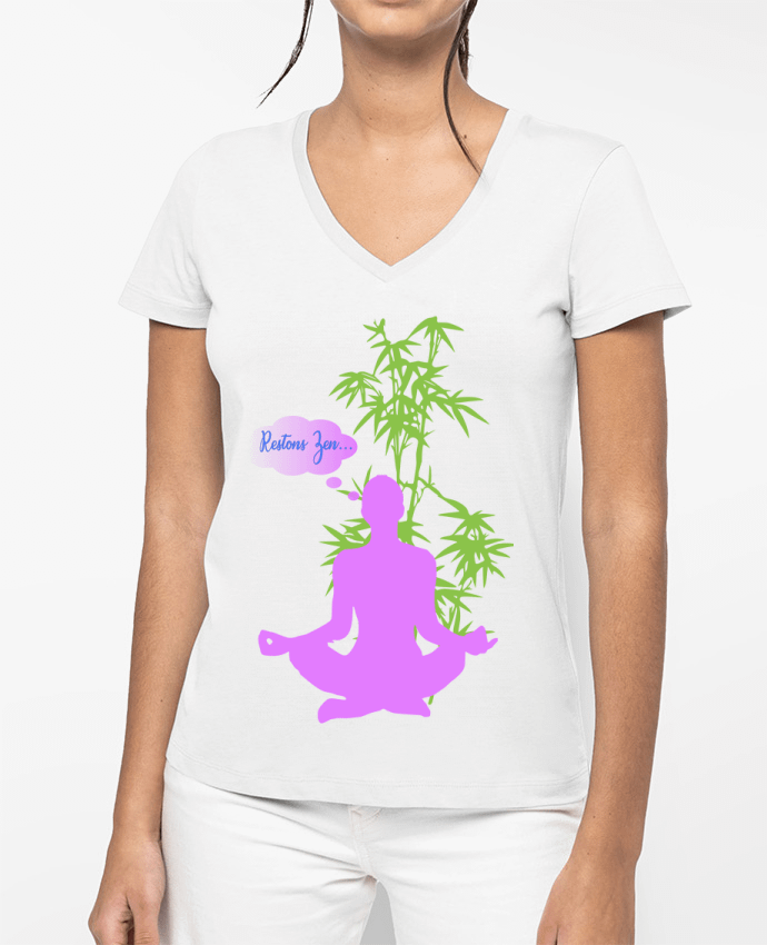 T-shirt femme col V Restons Zen par Iluminada