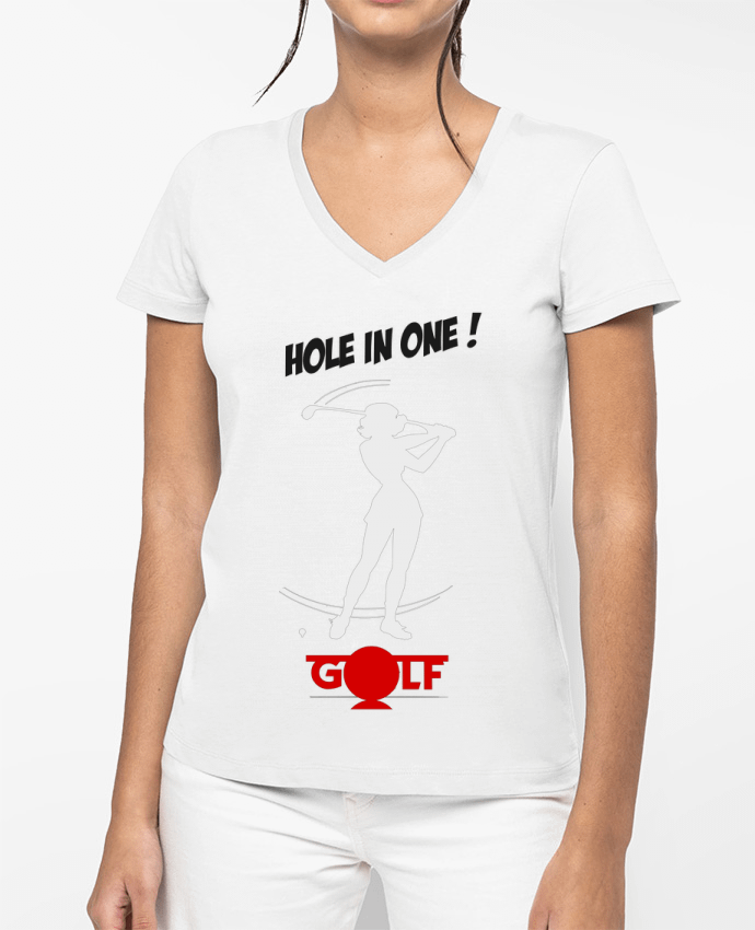 T-shirt femme col V Golfeuse - Hole in One par Iluminada