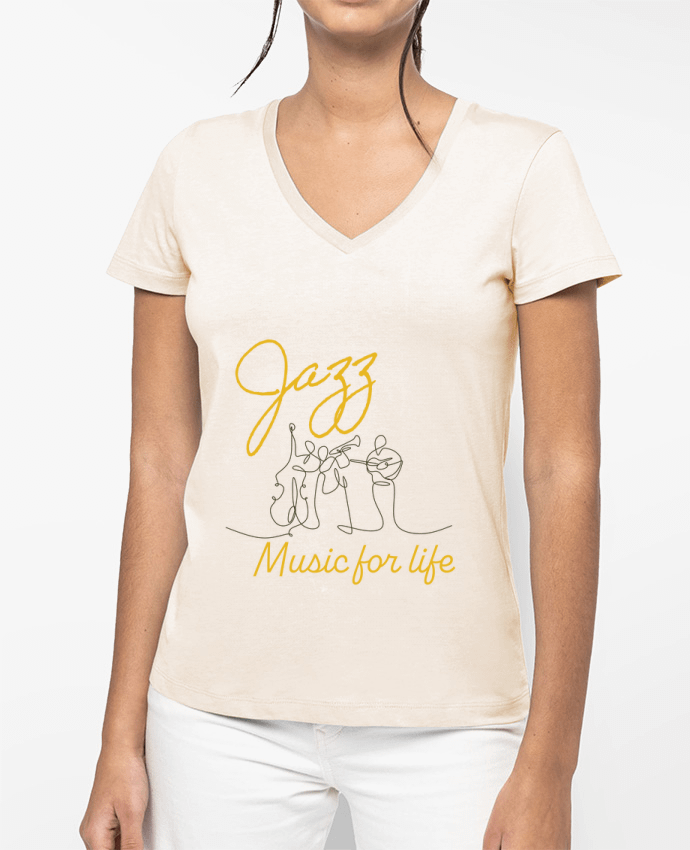 T-shirt femme col V Jazz Music For Life par LajjdesignCreation