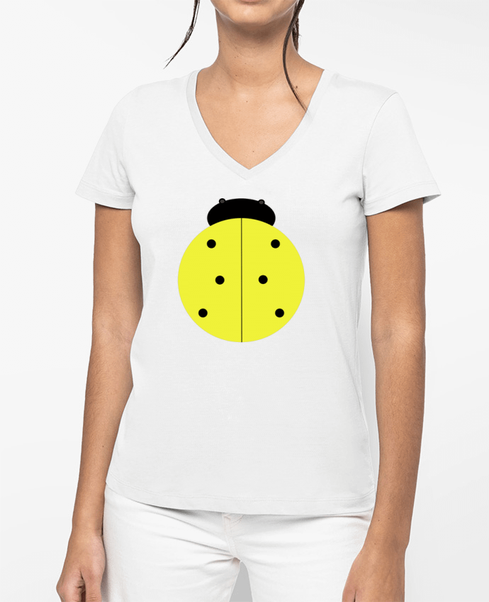 T-shirt femme col V Coccinelle jaune par Les Caprices de Filles