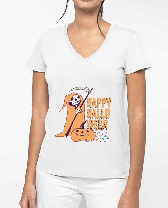 T-shirt femme col V Happy Halloween par LajjdesignCreation