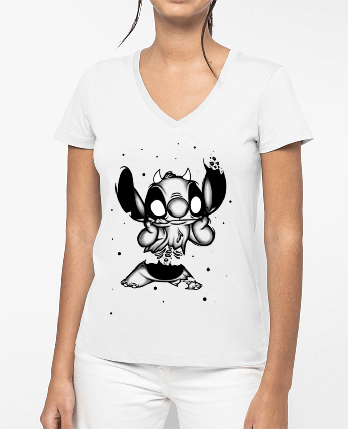 T-shirt femme col V STITCH DESIGN par Shadow.ink.black