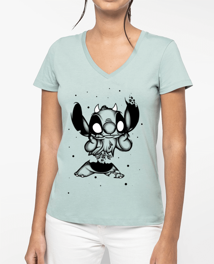 T-shirt femme col V STITCH DESIGN par Shadow.ink.black