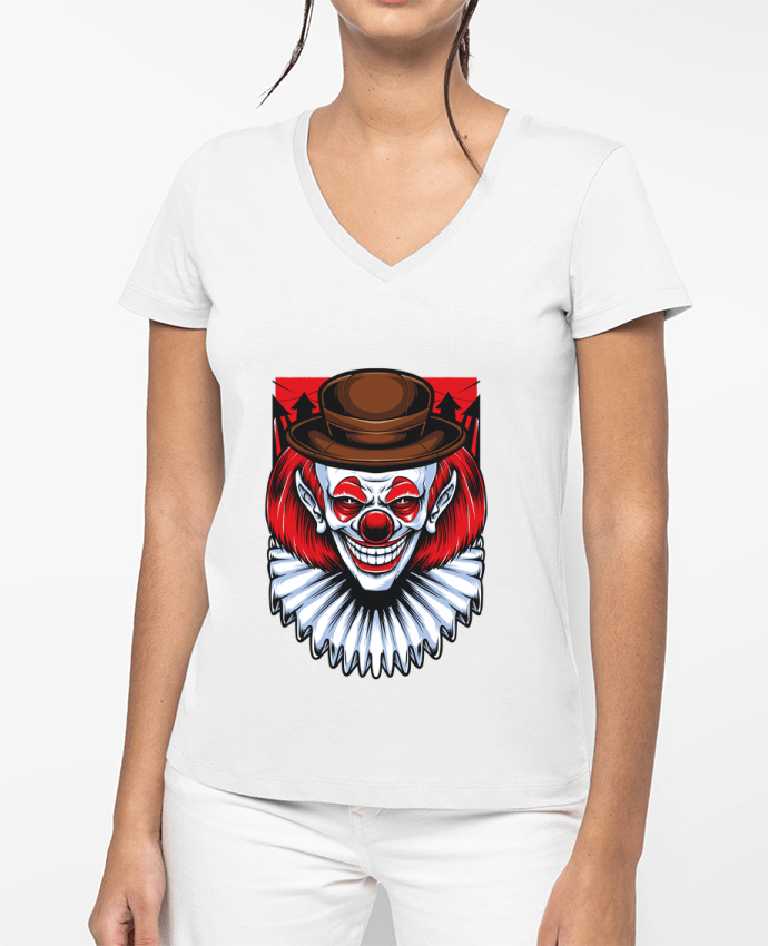 T-shirt femme col V Clown Red Horror par STUDIO MEDUSA 