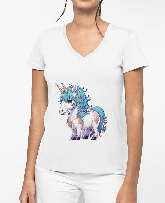 T-shirt femme col V Licorne par On My Digital Path