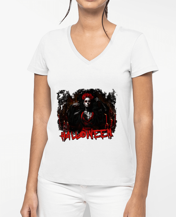 T-shirt femme col V Halloween Sexy Woman par Romain