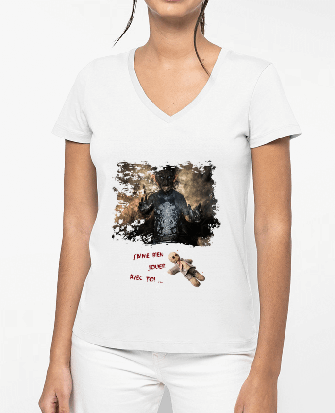 T-shirt femme col V Halloween Sorcier par Romain