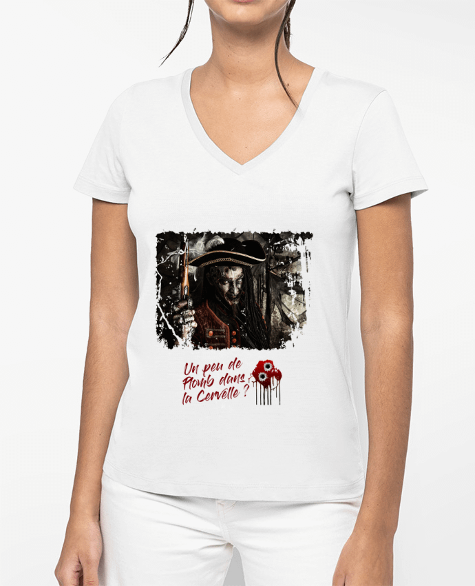 T-shirt femme col V Halloween Pirate par Romain