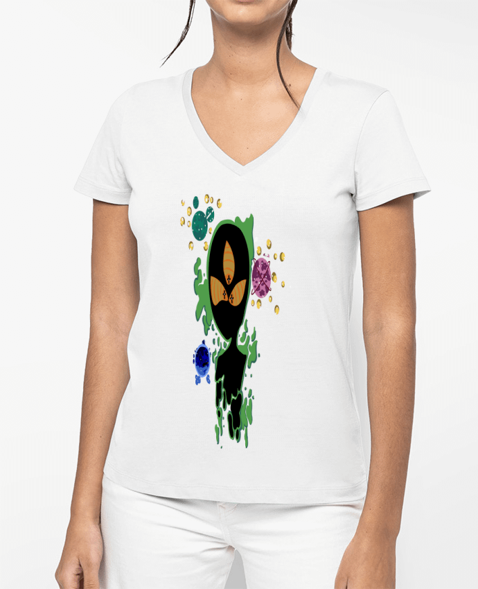 T-shirt femme col V Alien verde par Modafoquitas