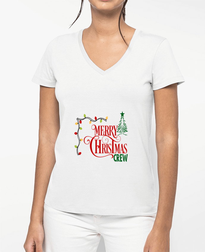 T-shirt femme col V Christmas Crew - Design aux couleurs des fêtes par DEVMA