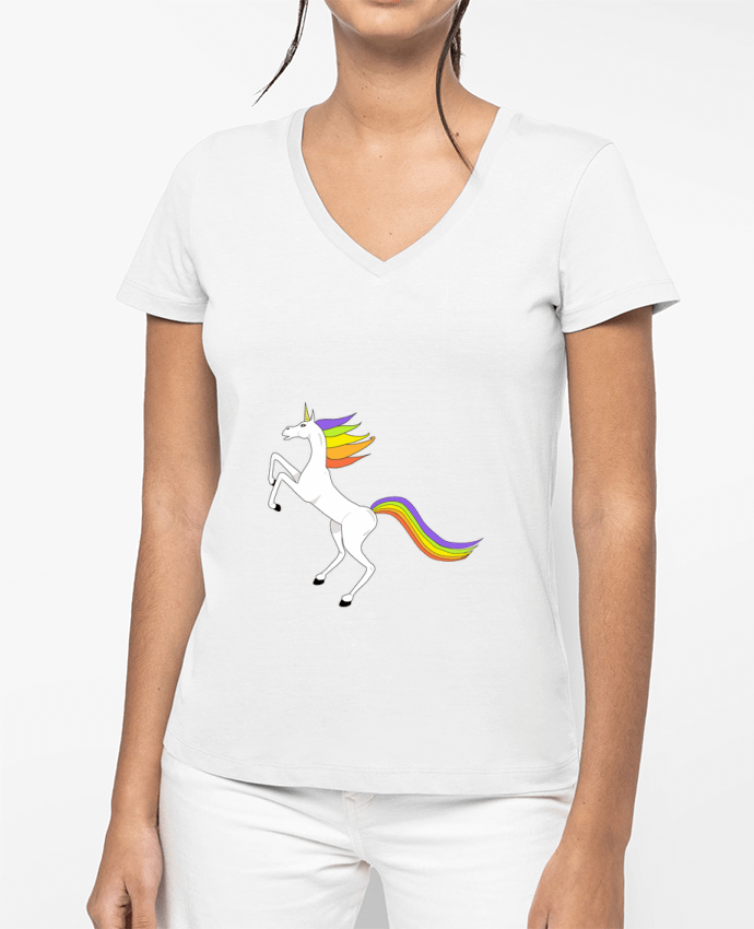 T-shirt femme col V LICORNE UNICORN par                               