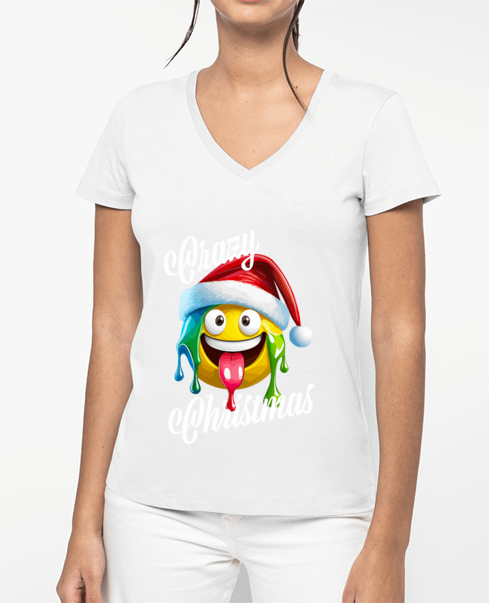 T-shirt femme col V Emoji Fondant. Crazy Christmas par Featheart