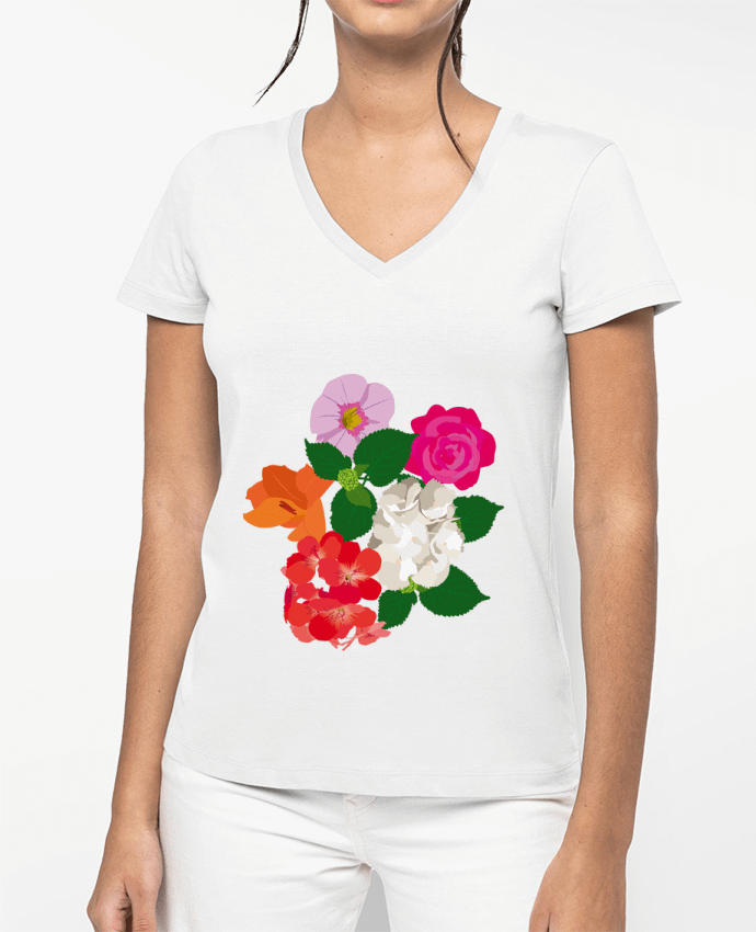 T-shirt femme col V Fleurs et couleurs par cjolicom