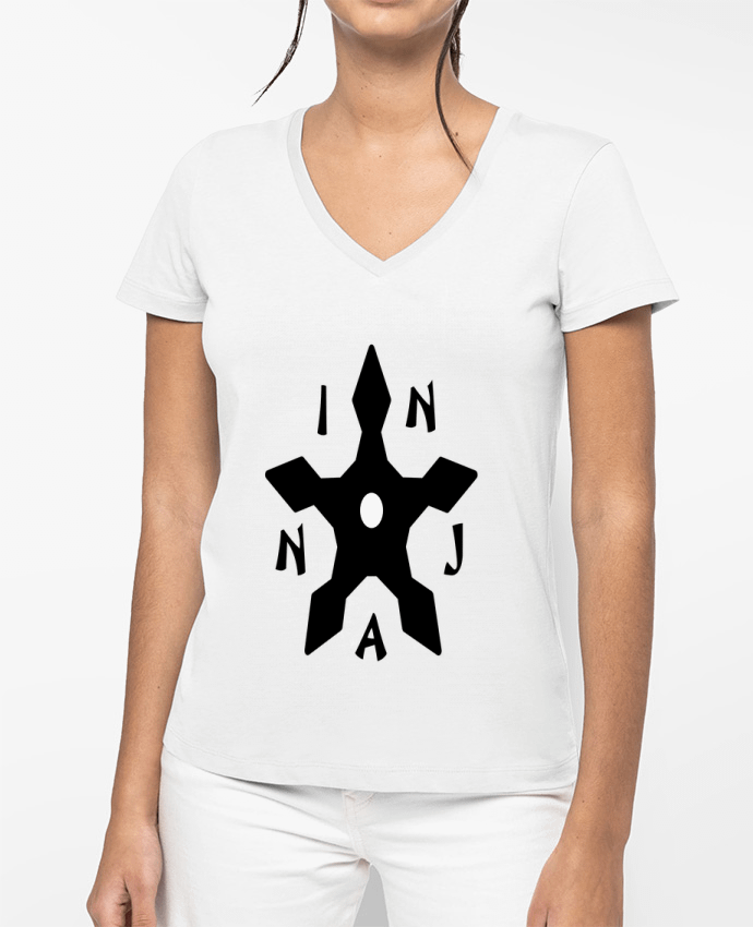 T-shirt femme col V Shuriken Ninja par CalmDownBro78
