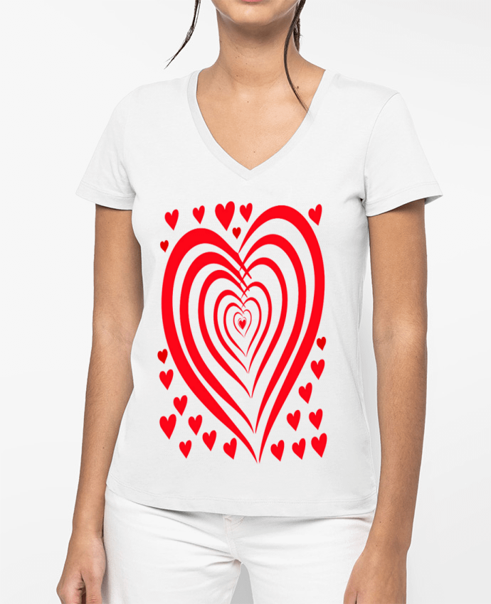 T-shirt femme col V COEUR ROUGE NAISSANCE BEBE MOTIF SAINT VALENTIN AMOUR par LIAMRIVIERART