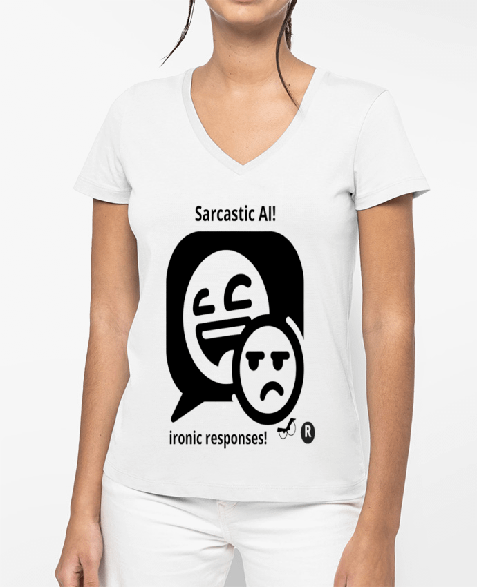 T-shirt femme col V HUMOUR GEEK INTELLIGENCE ARTIFICIELLE NOIR  ET BLANC MOTIF UNIQUE par LIAMRIVIER