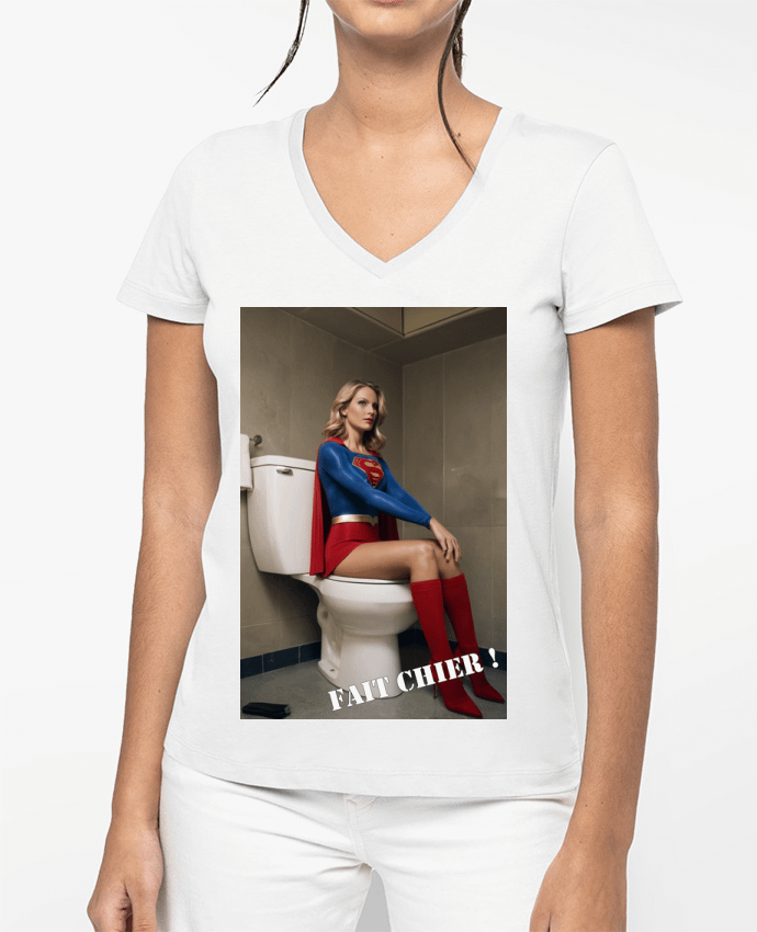 T-shirt femme col V Super Girl par TiA