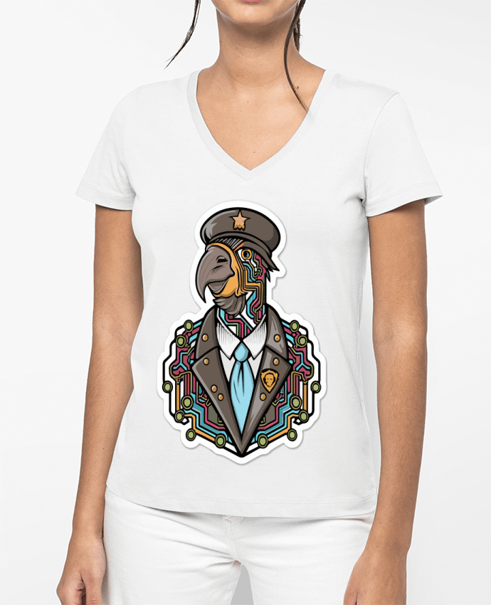 T-shirt femme col V Perroquet futuriste par VSGA