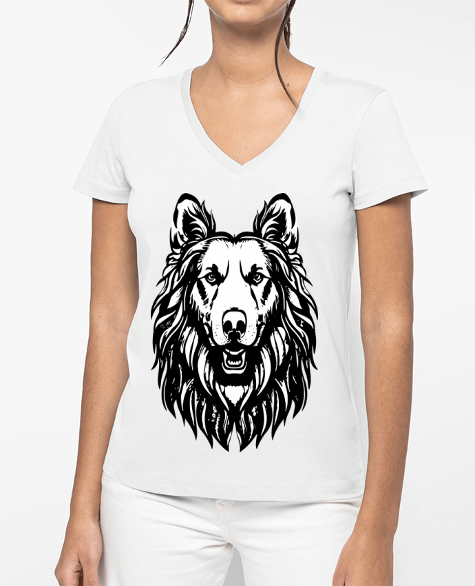 T-shirt femme col V King's Crown Canines Black and white par VSGA