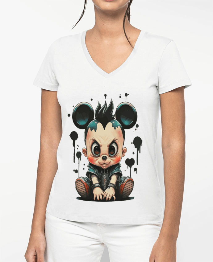 T-shirt femme col V Chaos Mickey par VSGA