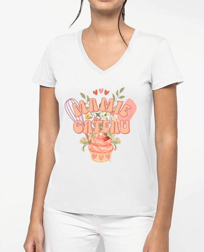 T-shirt femme col V Mamie gâteau par ApiDesign