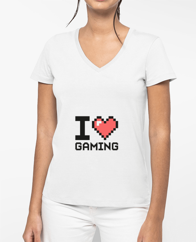T-shirt femme col V I LOVE GAMING par Mr moutön