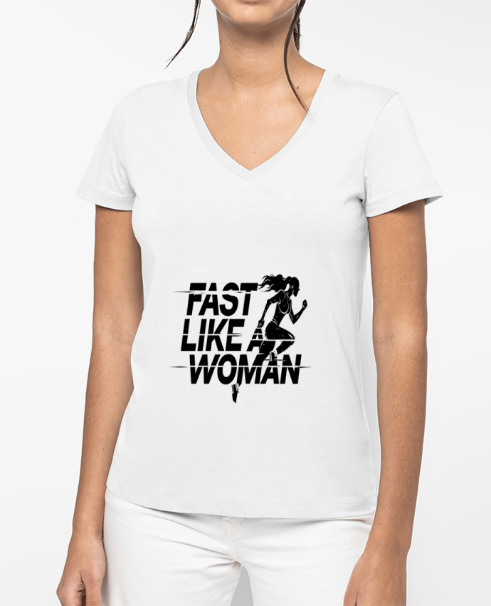 T-shirt femme col V Fast like a Woman par Eslava