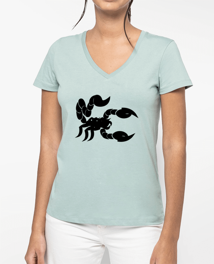 T-shirt femme col V Scorpion Noir par Nacey