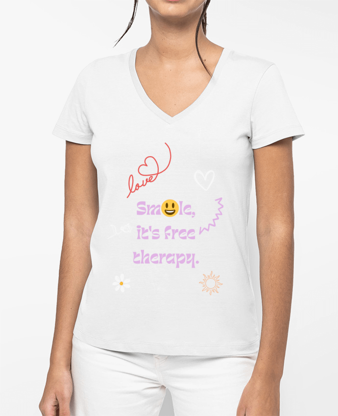 T-shirt femme col V smile it's free therapy par Designfun