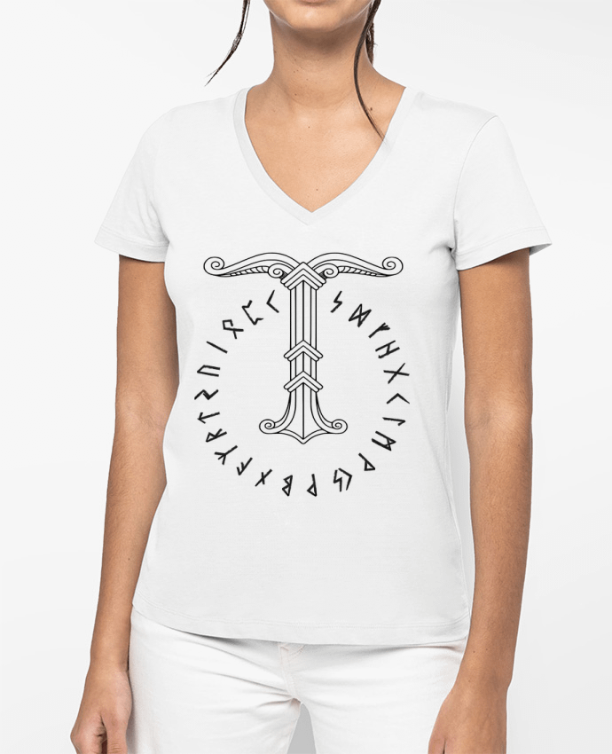 T-shirt femme col V Irminsul symbole viking par KronoArt