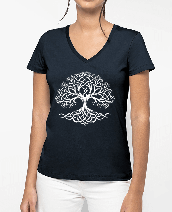 T-shirt femme col V Yggdrasil arbre de vie par KronoArt