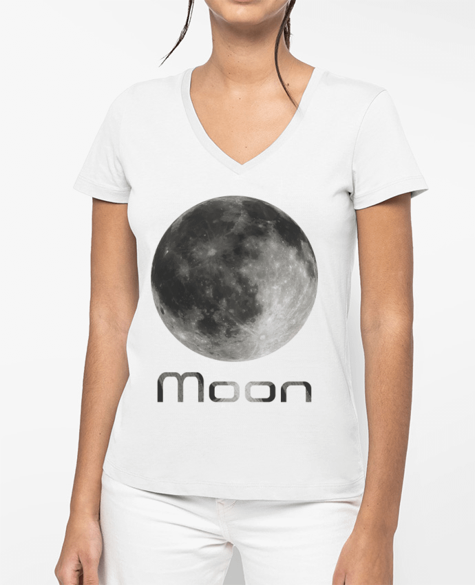 T-shirt femme col V Lune par KronoArt
