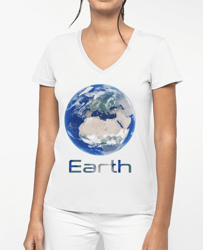 T-shirt femme col V Earth par KronoArt