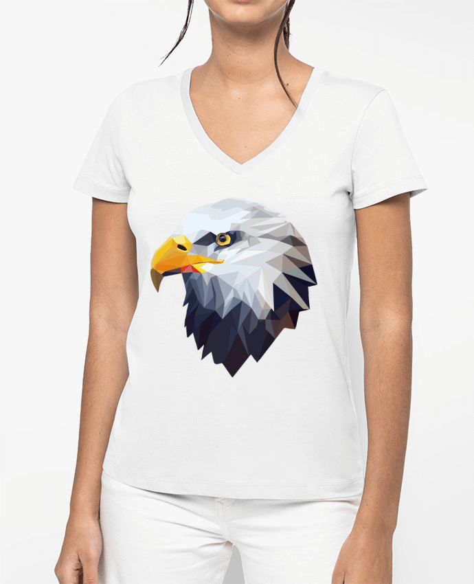 T-shirt femme col V Aigle stylisé, géométrique par KronoArt
