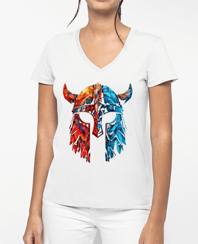 T-shirt femme col V Casque Viking à corne par KronoArt